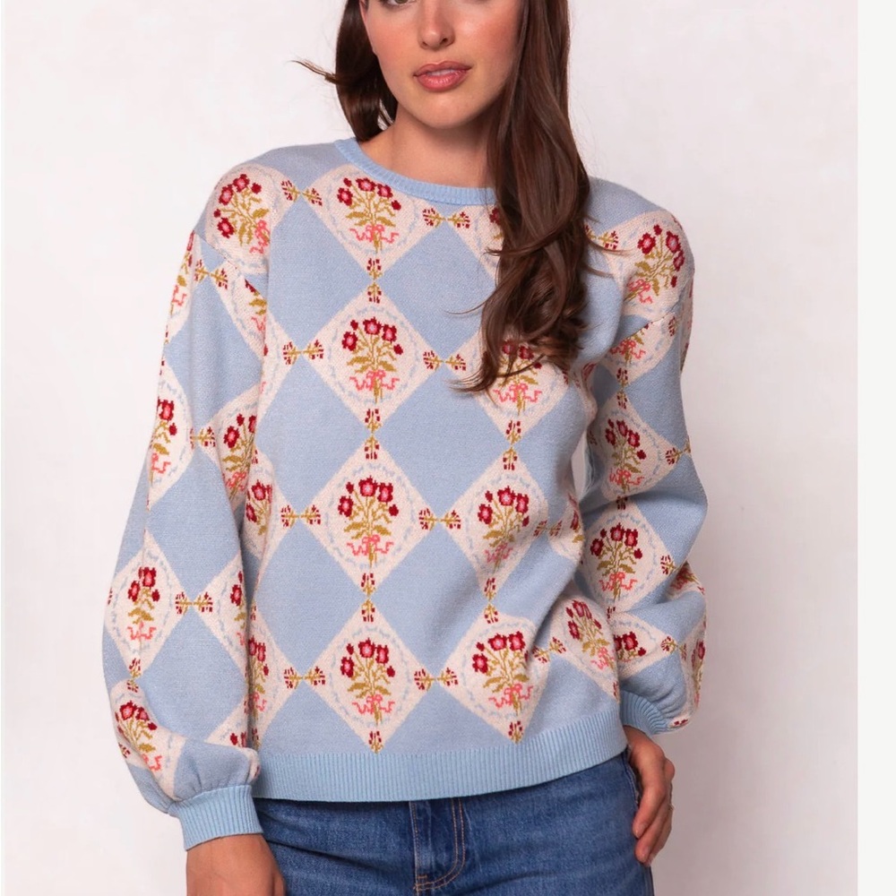 Ivy City Vivienne Blue Sweater in Mosaic Bloom